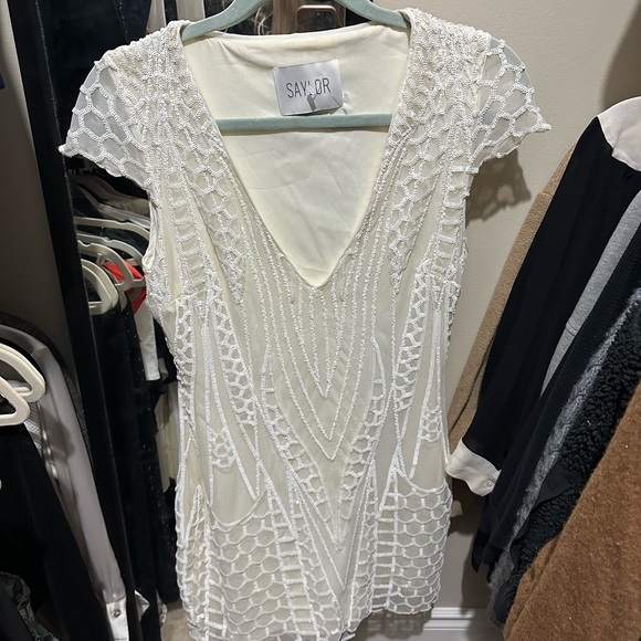 Saylor ivory and white sequin mini dress xs - Picture 2 of 6